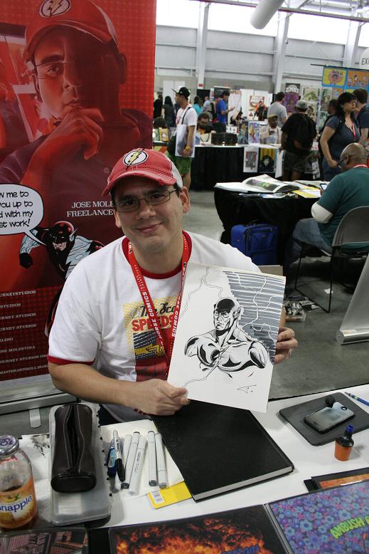 Jose Molestina of Journey Studios and his sketch of the Flash, the newest addition to my comic art collection.